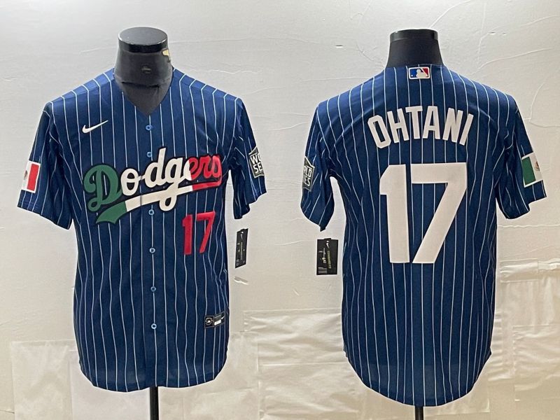 Men Los Angeles Dodgers #17 Ohtani Blue stripe Nike Game MLB Jersey style 6->los angeles dodgers->MLB Jersey